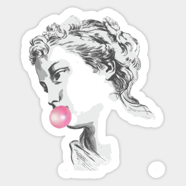 Vintage Ancient Goddess Sculpture with Chewing Gum Sticker by XOZ
